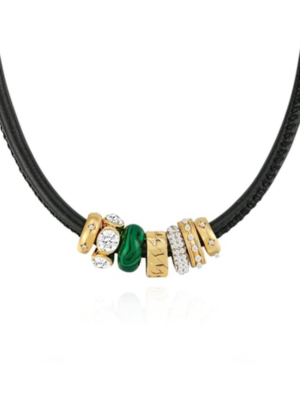 Black Leather Choker Natural Malachite Green Pendant Boho Necklace Women
